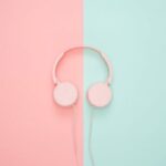 Templates - Pink Corded Headphones on pink and teal Wall