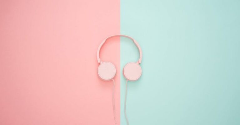 Templates - Pink Corded Headphones on pink and teal Wall