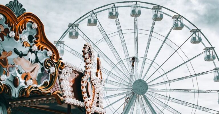 Theme - Ferris Wheel and Carousel Under White Clouds and Blue Sky